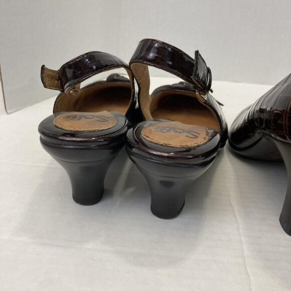 Lot of 3 Sofft Heels Shoes Womens 7 Black Brown Patent Slingback Leather Pumps - Picture 11 of 16